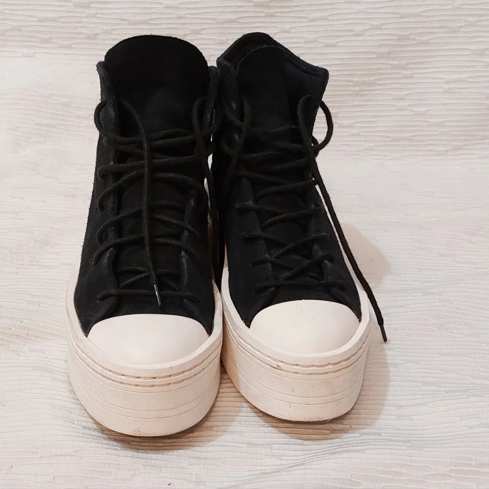 Black High-Top Platform Sneakers with White Toe and Sole - Picture 6 of 10
